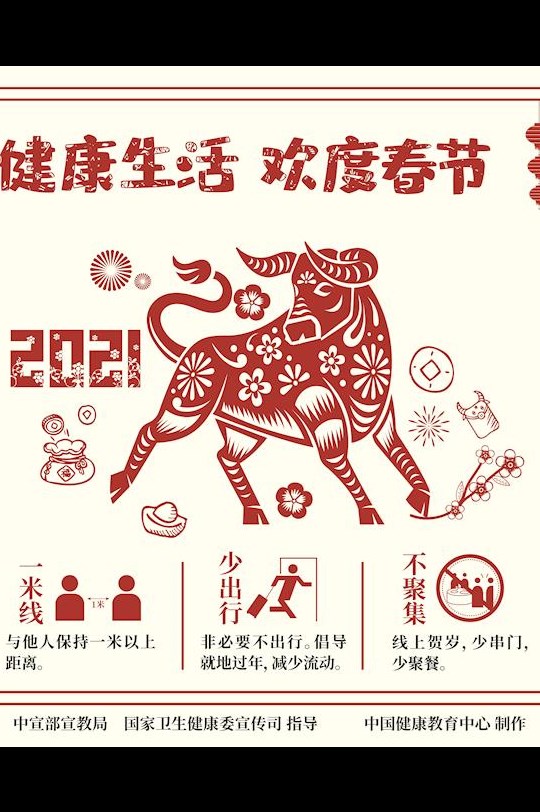 健康生活欢度春节剪纸海报2